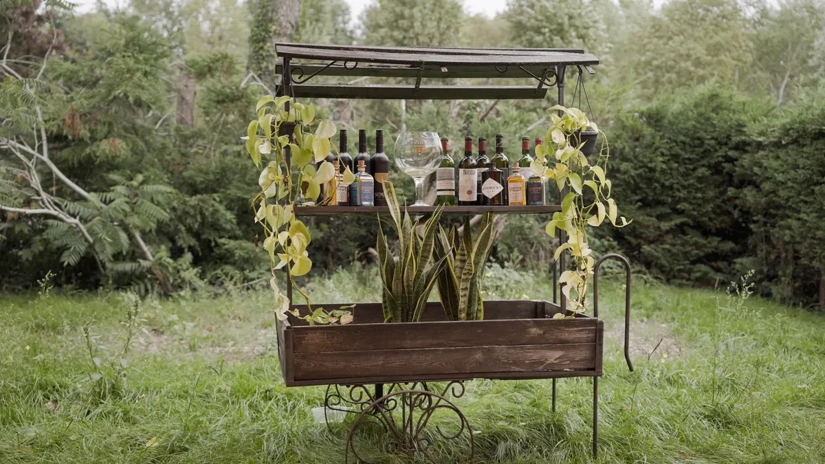 De drankkar in de tuin